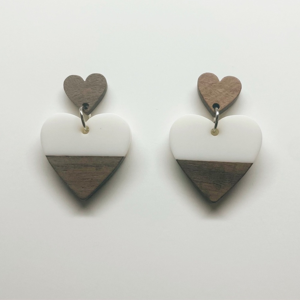 1 pair Heart Shaped Wooden Dangle Earrings, Elegant Nature Inspired Jewelry